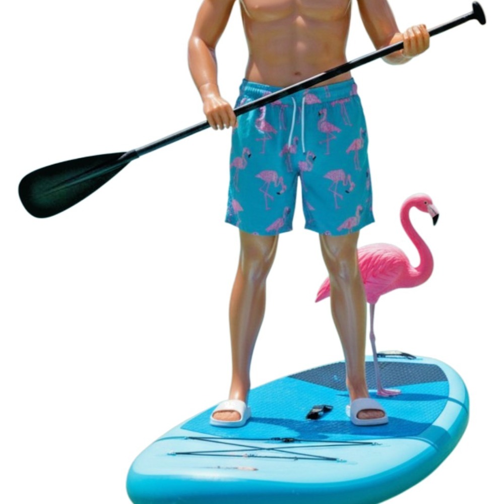 Maamgic Swim Trunks XXL Teal Flamingo Print Zipper‎ Pockets Lined Bathing Suit